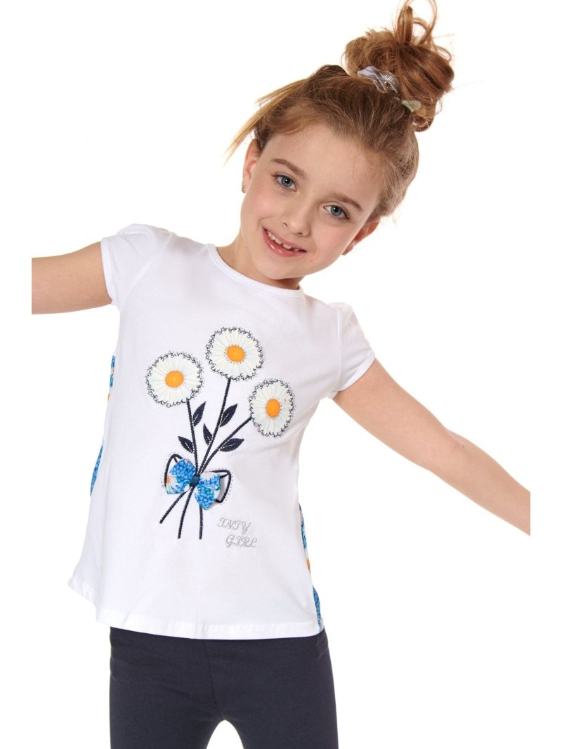 Girls\' blouse with flowers, white NDZ8157 - Online store - Boutique